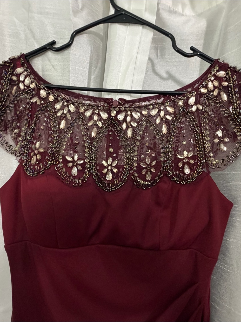 Xscape Embellished One-Shoulder Evening Dress - Burgundy